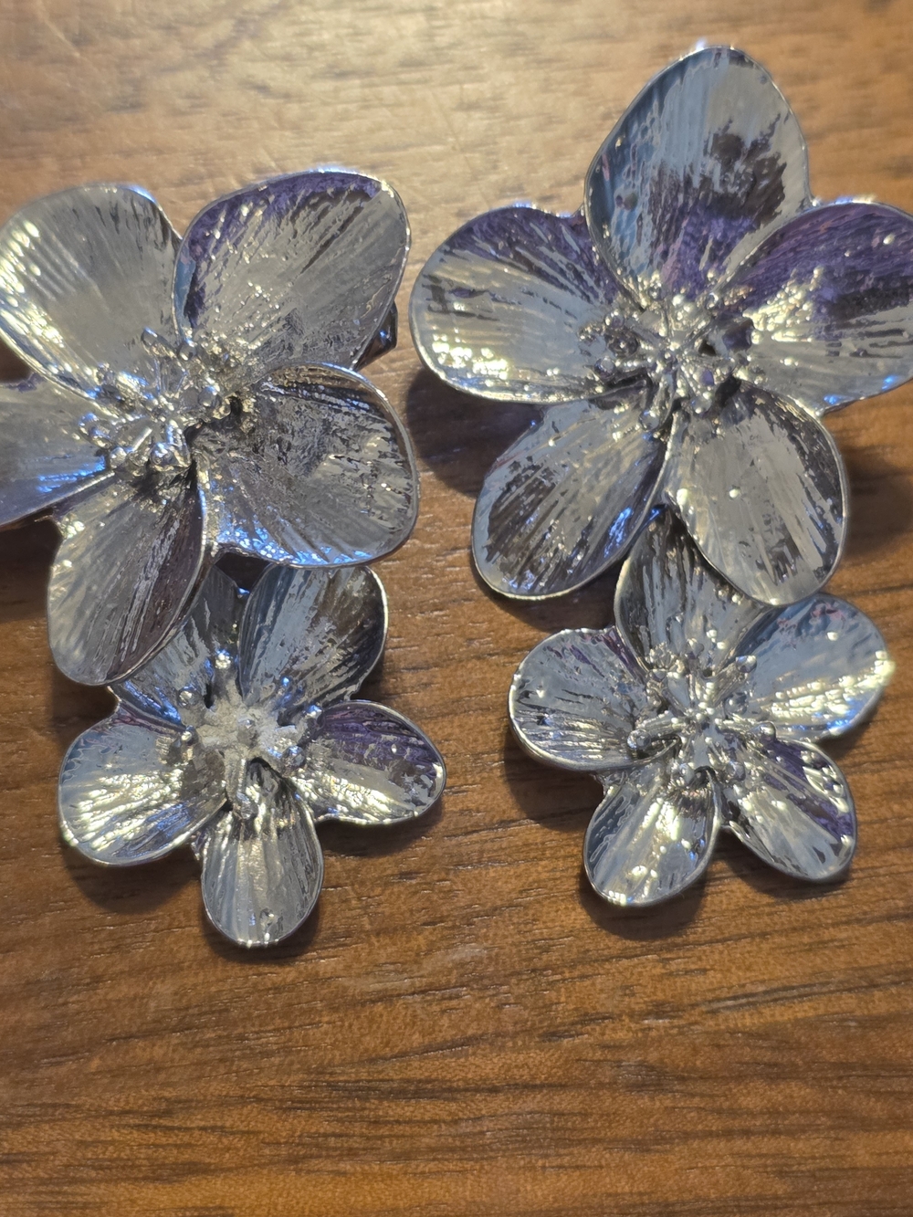 Silver Floral Drop Earrings - Women's Accessories CLIP ON BACKS